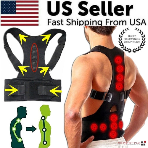 Posture Corrector Support Magnetic Back Shoulder Brace Belt Band For - Aubaines À GO-GO