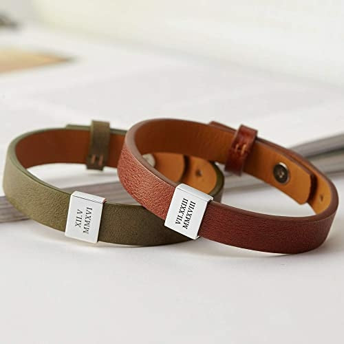 Custom Leather Bracelet Roman Numerals, Valentine Gifts for Boyfriend - Aubaines À GO-GO
