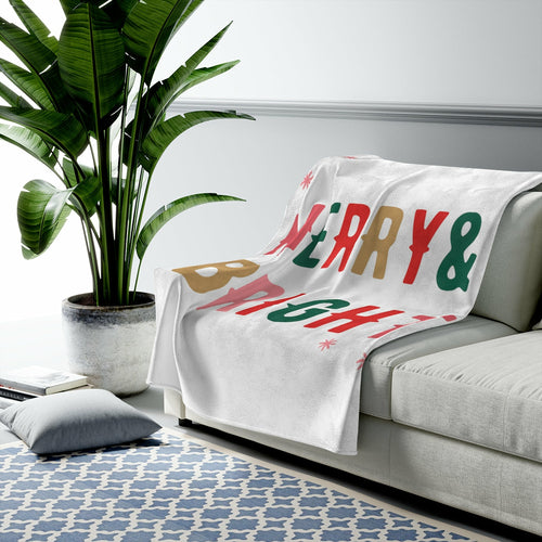 Christmas Holiday Merry & Bright Plush Blanket Throw - Aubaines À GO-GO
