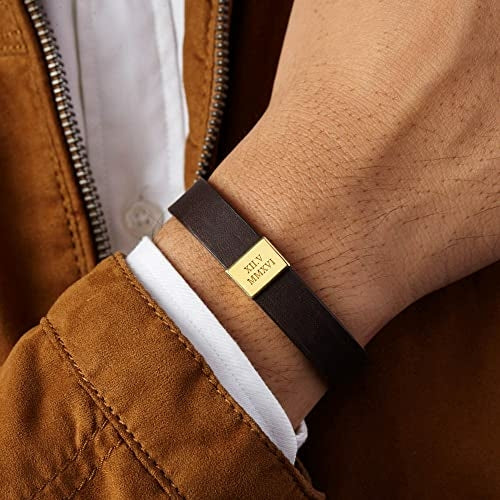 Custom Leather Bracelet Roman Numerals, Valentine Gifts for Boyfriend - Aubaines À GO-GO