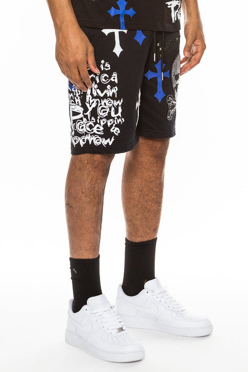 Bejewelled Chrome Skull Shorts EMS4107 - Aubaines À GO-GO