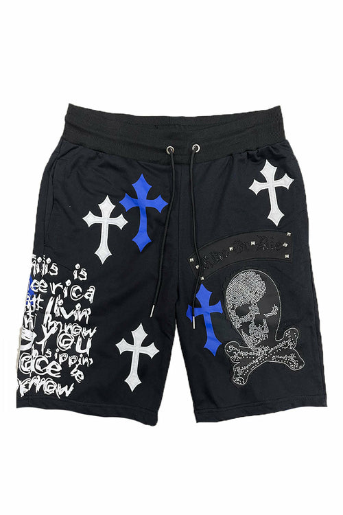 Bejewelled Chrome Skull Shorts EMS4107 - Aubaines À GO-GO
