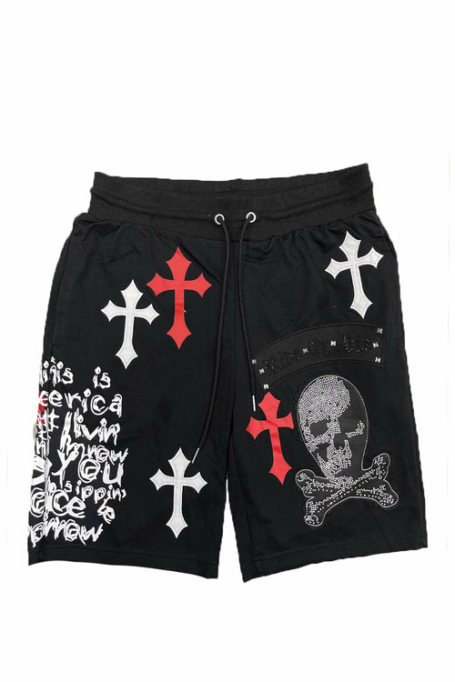 Bejewelled Chrome Skull Shorts EMS4107 - Aubaines À GO-GO