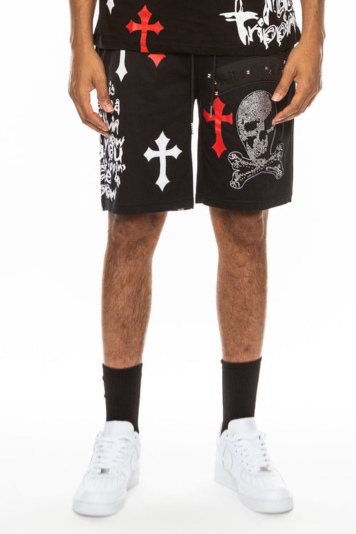 Bejewelled Chrome Skull Shorts EMS4107 - Aubaines À GO-GO