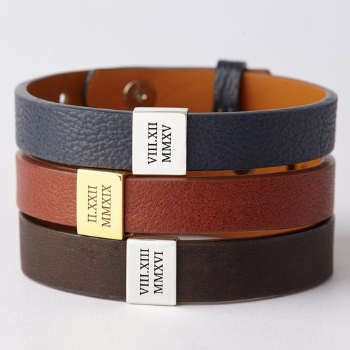 Custom Leather Bracelet Roman Numerals, Valentine Gifts for Boyfriend - Aubaines À GO-GO