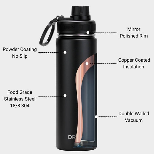 DRINCO® 22oz Stainless Steel Sport Water Bottle - Black - Aubaines À GO-GO