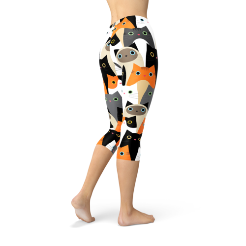 Womens All Over Print Cats Capri Leggings - Aubaines À GO-GO
