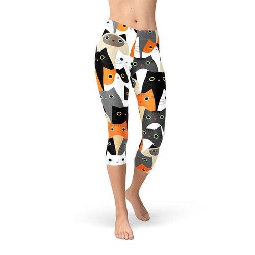 Womens All Over Print Cats Capri Leggings - Aubaines À GO-GO