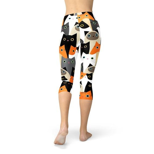Womens All Over Print Cats Capri Leggings - Aubaines À GO-GO