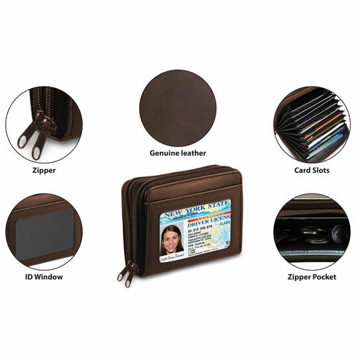 RFID Genuine Leather Credit Card Wallet for Women w/ ID Display Window - Aubaines À GO-GO