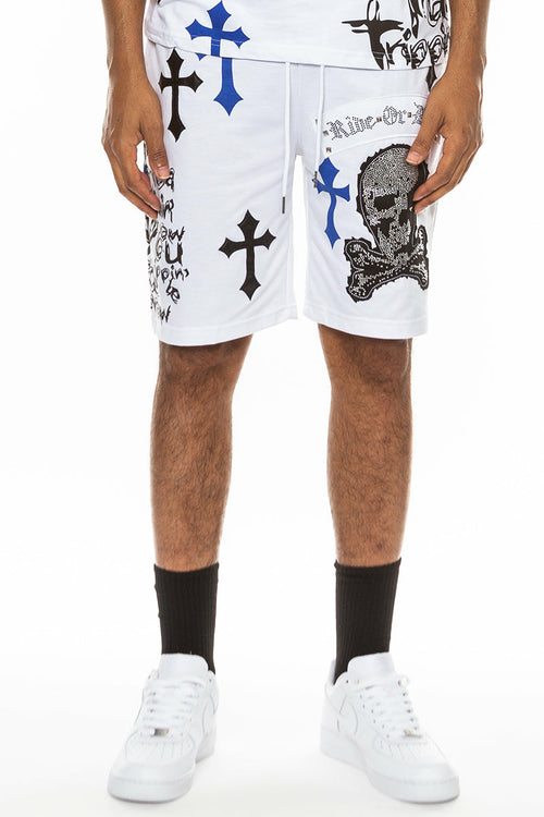 Bejewelled Chrome Skull Shorts EMS4107 - Aubaines À GO-GO