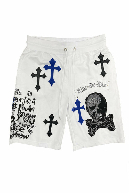 Bejewelled Chrome Skull Shorts EMS4107 - Aubaines À GO-GO