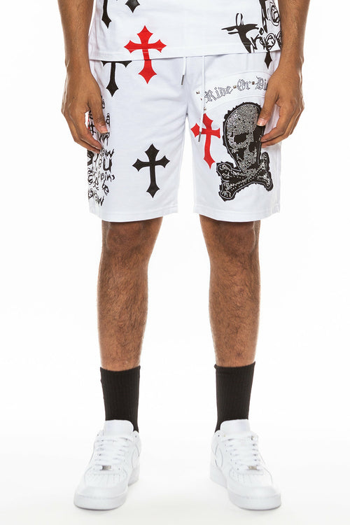Bejewelled Chrome Skull Shorts EMS4107 - Aubaines À GO-GO