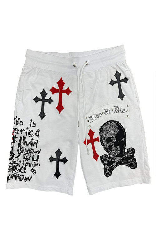 Bejewelled Chrome Skull Shorts EMS4107 - Aubaines À GO-GO